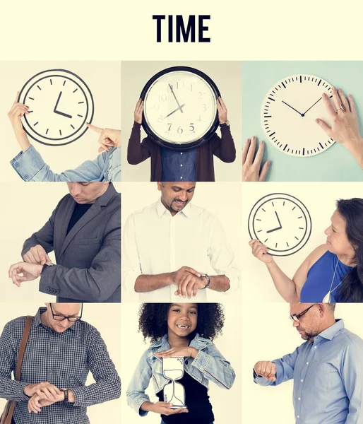 Set of Diverse People With Time — Stock Photo, Image
