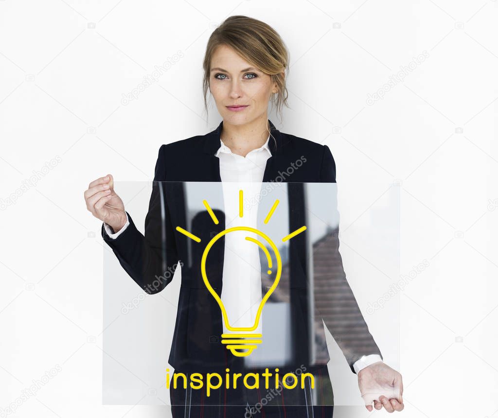 Business woman holding glass poster 