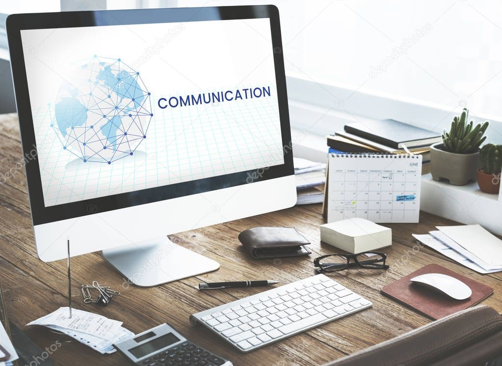 Computer on work table with Communication concept