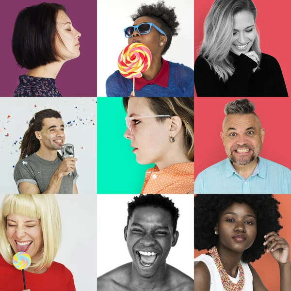 Verzameling van diversiteit mensen met expressie emotie — Stockfoto
