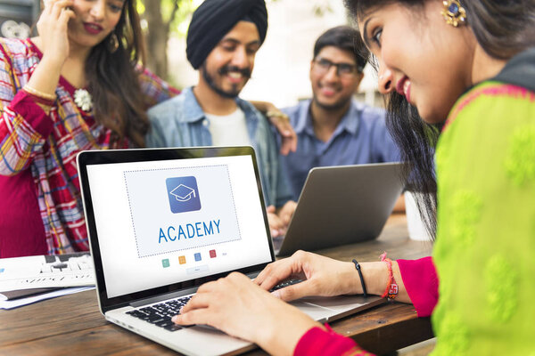 young indian students working together