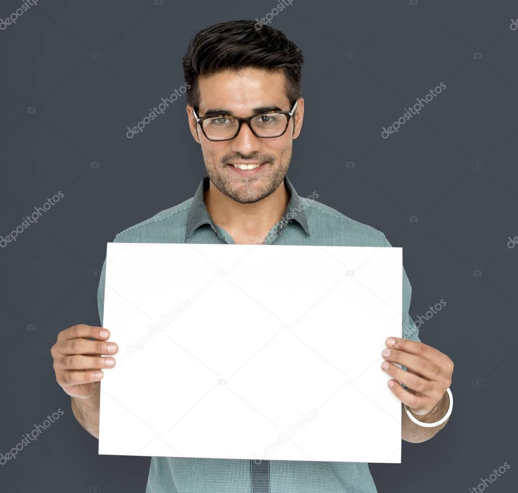 man holding blank placard