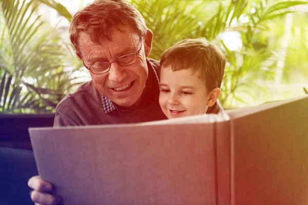 Grandfather and Grandson Reading Book — Stock Photo, Image