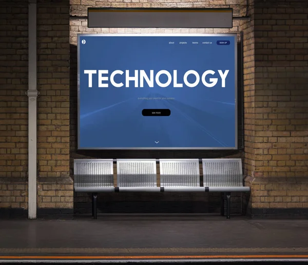 Bus stop with seats and advertising board — Stock Photo, Image