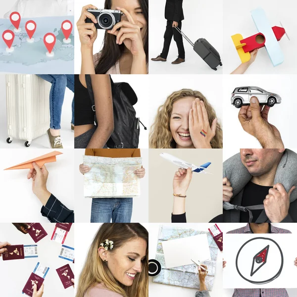 Collage with diversity people and travel — Stock Photo, Image