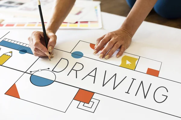 Female hands writing on paper placard — Stock Photo, Image