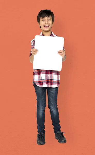 Little Boy Holding Blank Paper — Stock Photo, Image