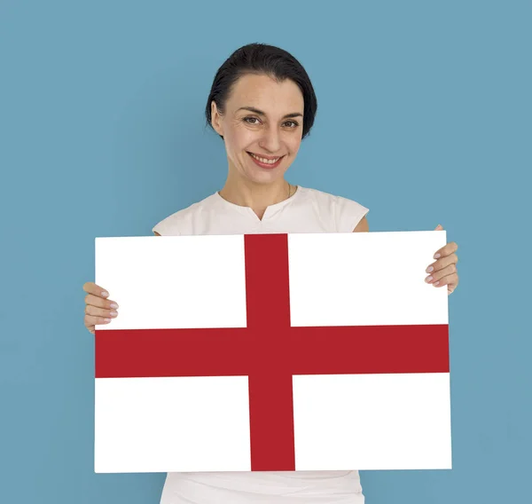 Woman holding banner — Stock Photo, Image