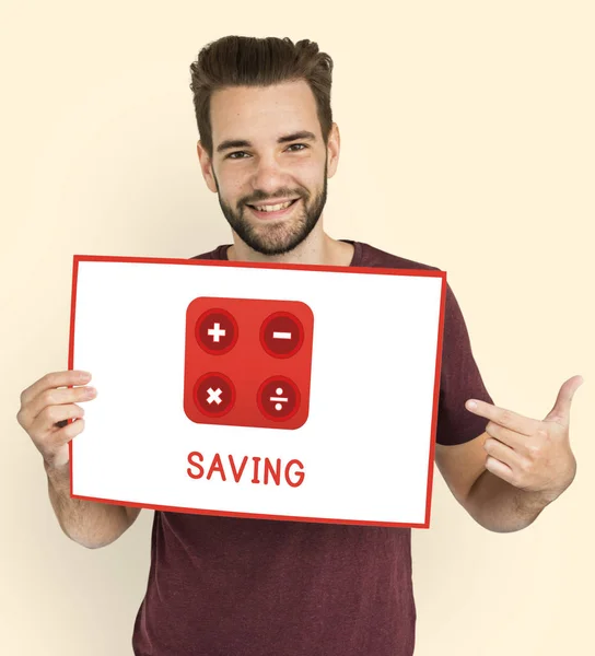 Hombre con barba sostiene cartel — Foto de Stock