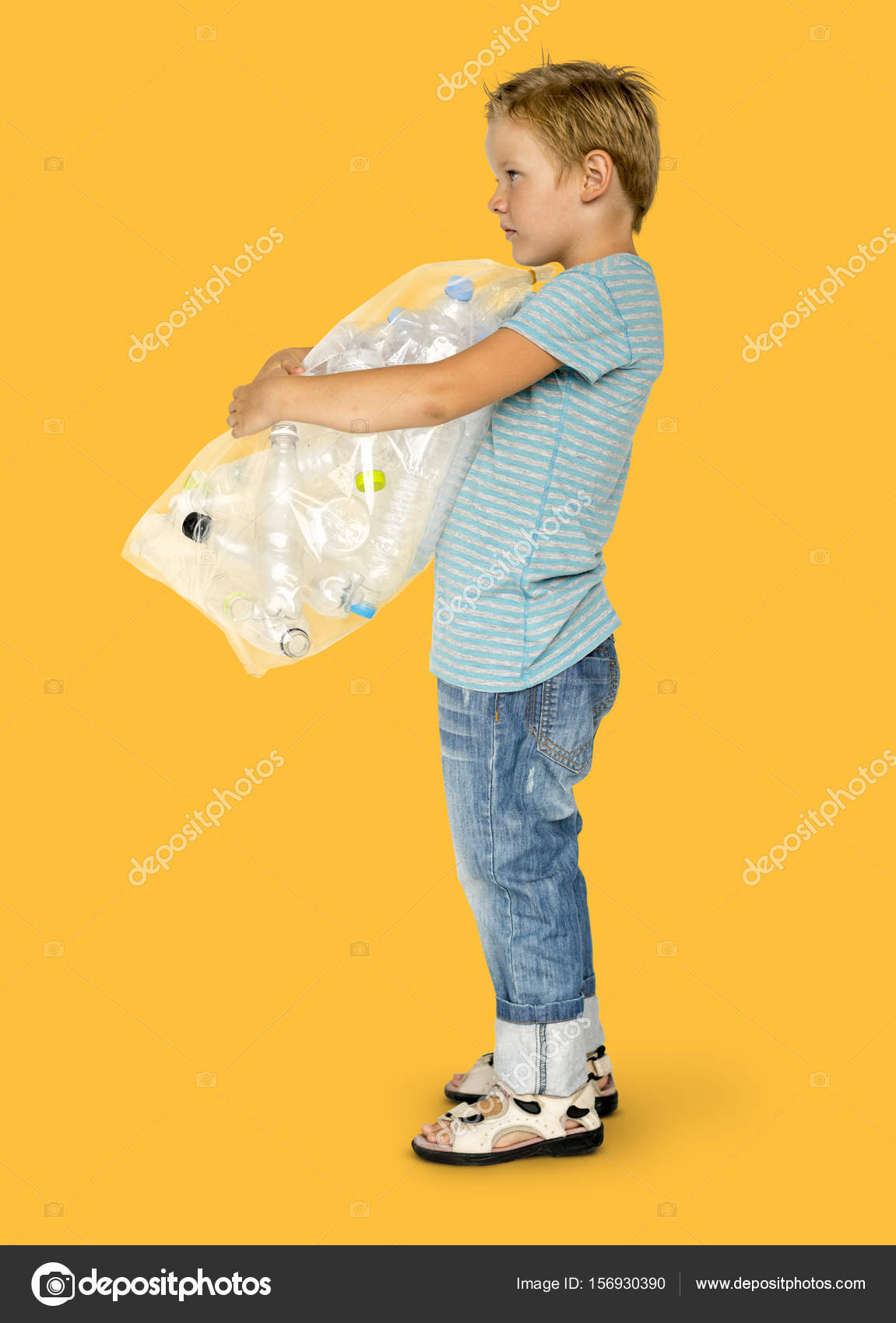 Boy holding bag of plastic bottles Stock Photo by ©Rawpixel 156930390