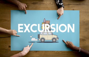 Afiş seyahat yönü işaret eden eller