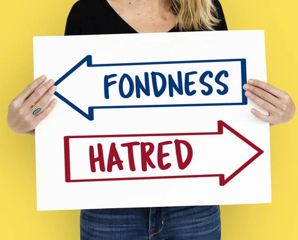 Woman holding placard — Stock Photo, Image