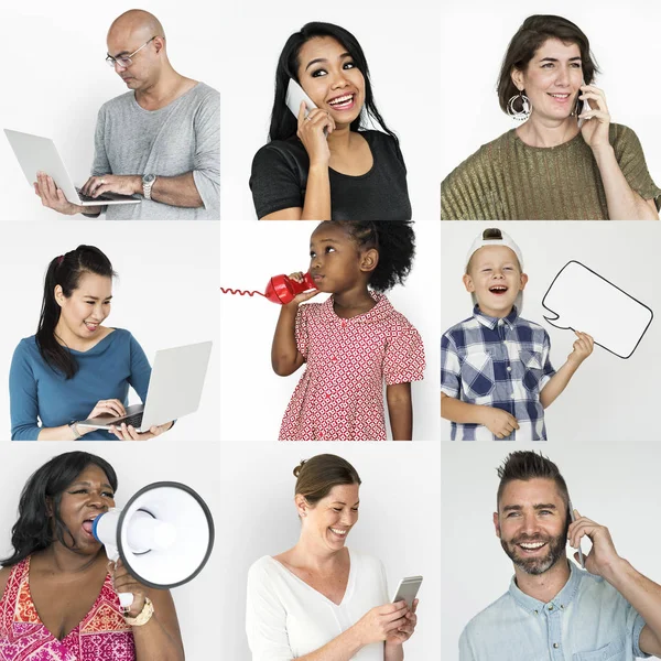 Personas que utilizan diversas tecnologías de la comunicación —  Fotos de Stock