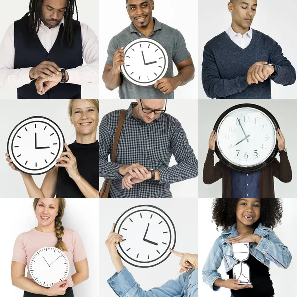 Conjunto de Pessoas Diversas Com o Tempo — Fotografia de Stock