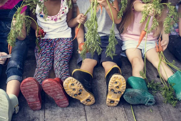 Τα παιδιά που είναι κρατώντας τα λαχανικά — Φωτογραφία Αρχείου