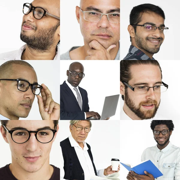 Conjunto de Diversidade Homens Usando Óculos — Fotografia de Stock