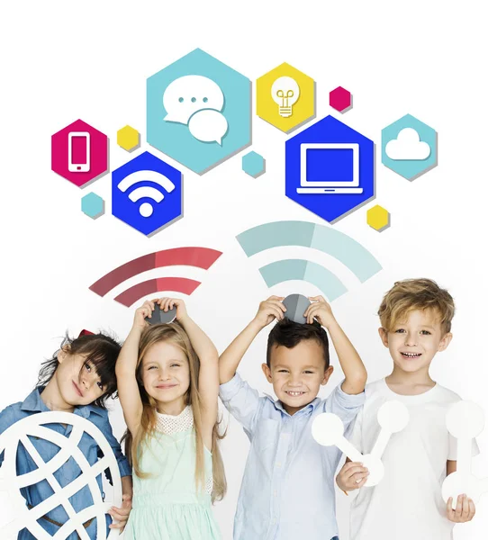 Little of Kids con icone di networking — Foto Stock