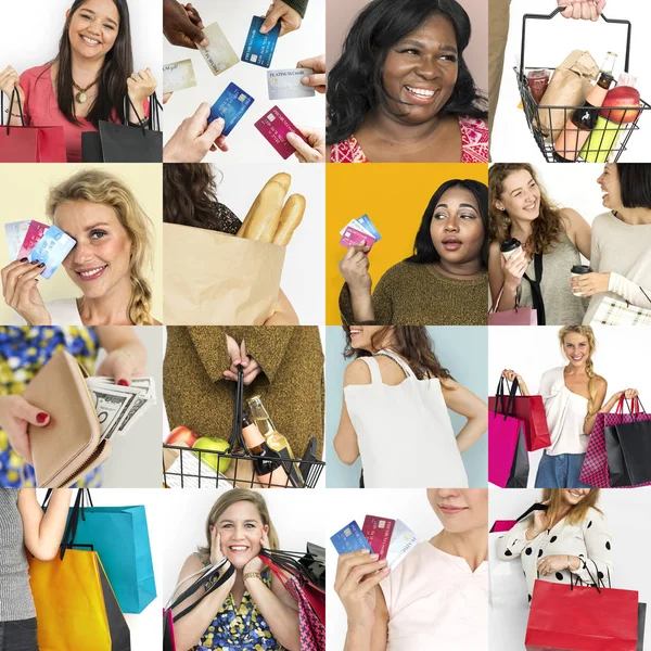 Rozmanitost ženy těší, nakupování — Stock fotografie