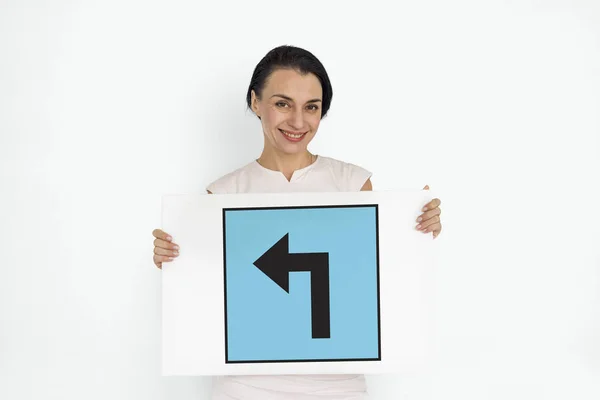 Woman holding banner — Stock Photo, Image