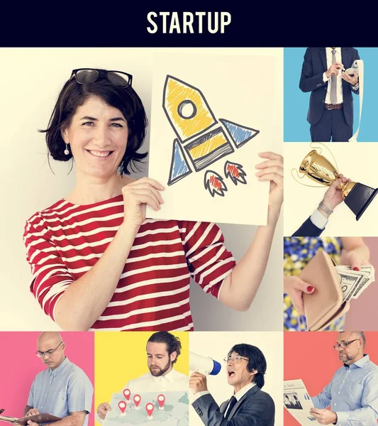 Collage with Diverse Business People — Stock Photo, Image