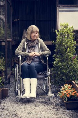 tekerlekli sandalye üzerinde oturan kadın 