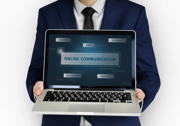 Graphic of global communication on laptop — Stock Photo, Image