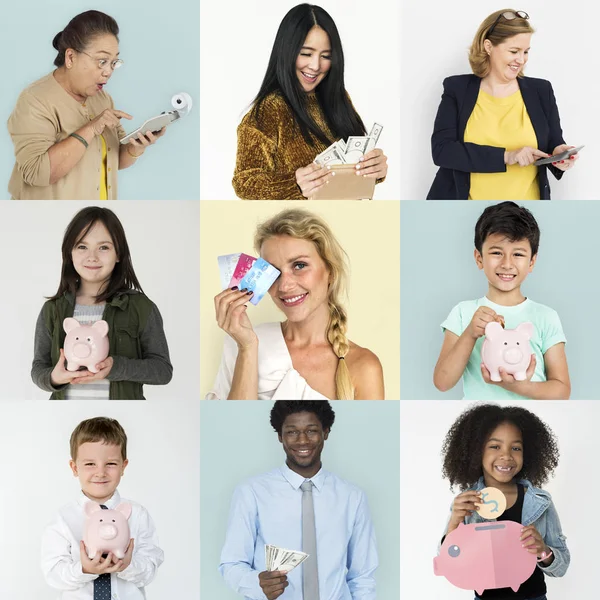 Set of Diversity People with Money — Stock Photo, Image