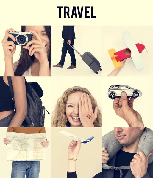 Collage con personas de diversidad y viajes —  Fotos de Stock