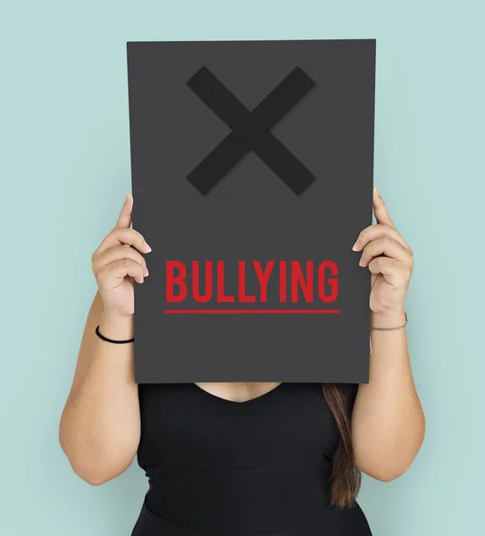 Woman holding placard — Stock Photo, Image