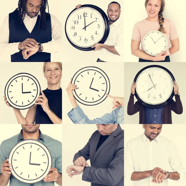 Conjunto de Pessoas Diversas Com o Tempo — Fotografia de Stock