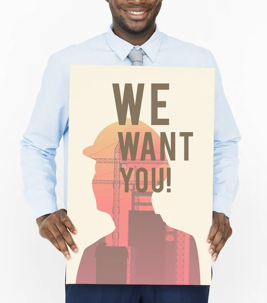 Afrika adam grafik afiş tutarak — Stok fotoğraf
