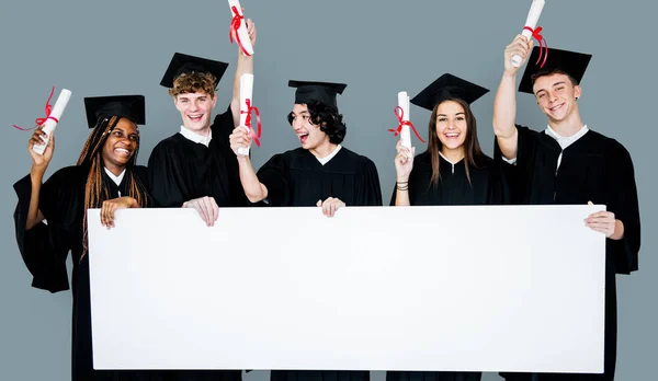 Studenti, drží prapor — Stock fotografie
