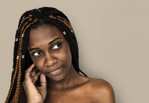 Young Adult african american Woman Shirtless, Studio Portrait