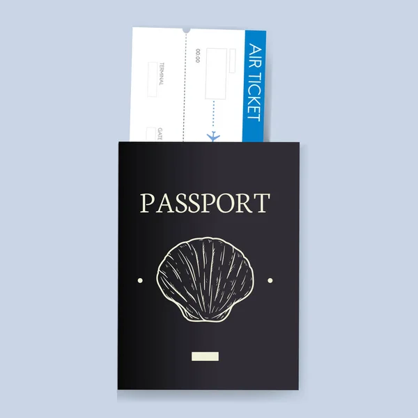 Black Passport with ticket — Stock Vector