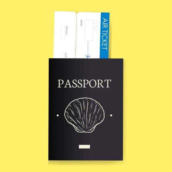 Black Passport with ticket — Stock Vector