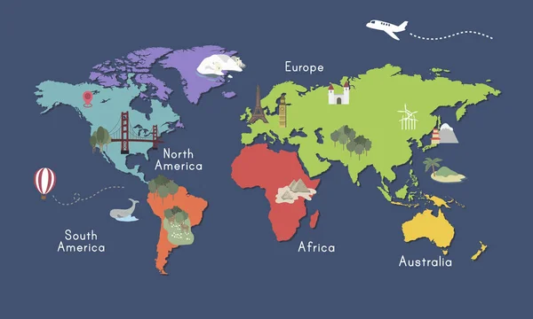 Kontinente auf der Karte — Stockvektor
