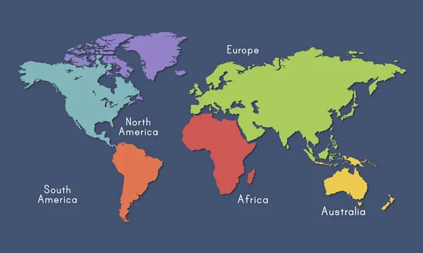 Continentes Mundiais no mapa — Vetor de Stock