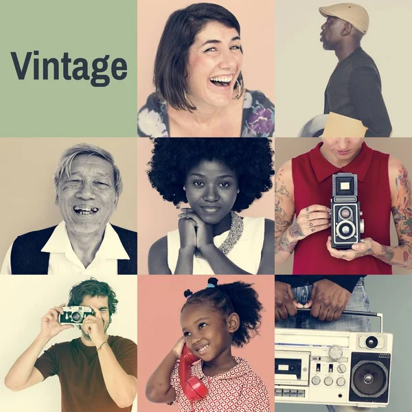 Pessoas com coisas vintage — Fotografia de Stock