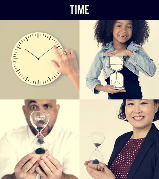 Set di persone diverse con il tempo — Foto Stock