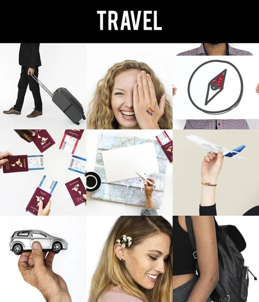 Collage con personas de diversidad y viajes —  Fotos de Stock