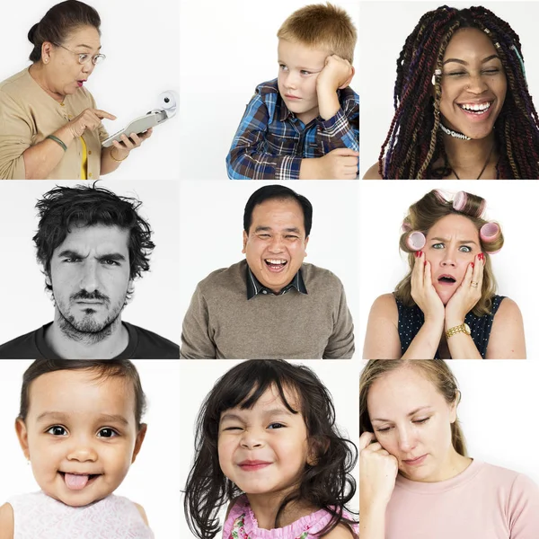Verzameling van diversiteit mensen met emoties — Stockfoto