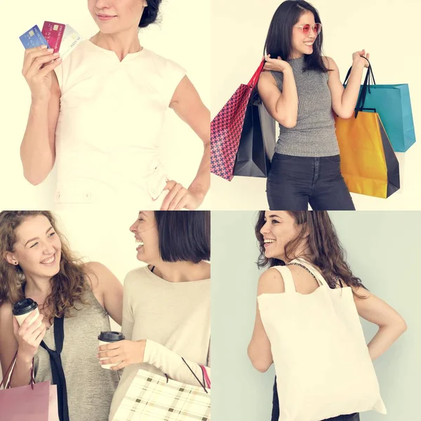 Diversidade Mulheres que gostam de fazer compras — Fotografia de Stock