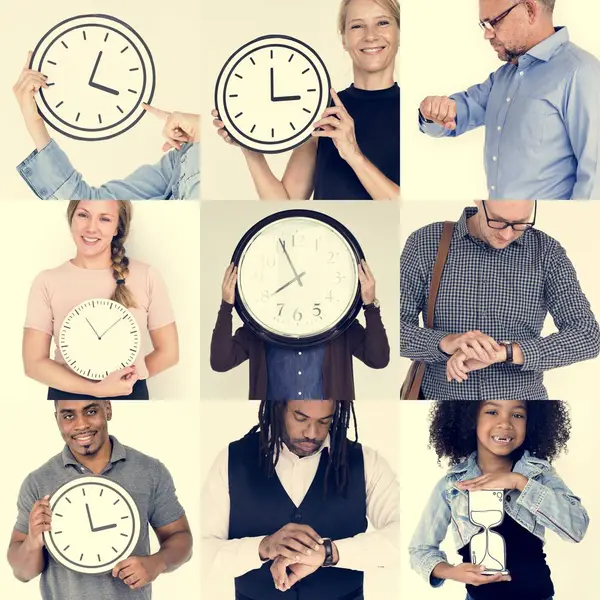 Conjunto de Pessoas Diversas Com o Tempo — Fotografia de Stock