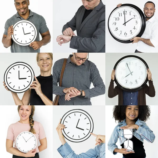 Set di persone diverse con il tempo — Foto Stock