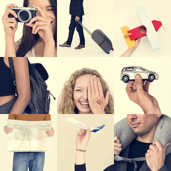 Collage con personas de diversidad y viajes —  Fotos de Stock