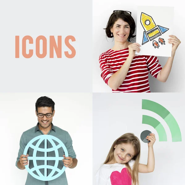 Personer med ikoner för nätverksanslutning — Stockfoto