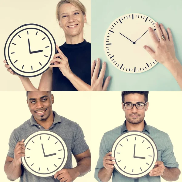 Conjunto de personas diversas con tiempo — Foto de Stock