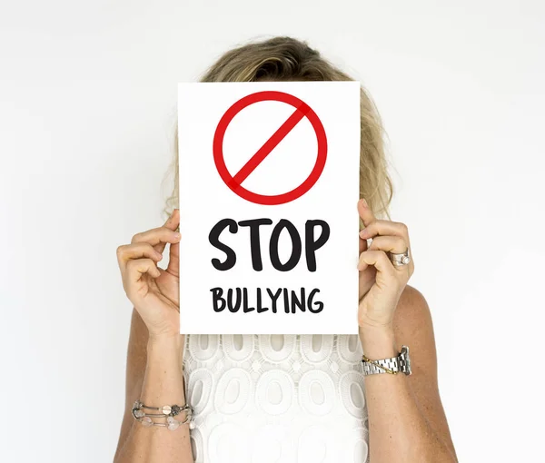 Woman holding banner — Stock Photo, Image