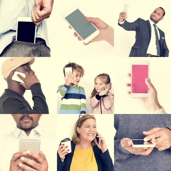 Pessoas diversas usando telefone inteligente — Fotografia de Stock