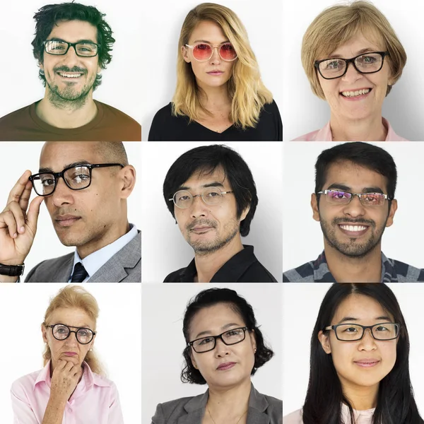 Σύνολο διαφορετικότητα ανθρώπων που φορούν γυαλιά — Φωτογραφία Αρχείου